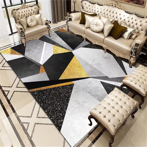 Xiaosua Teppich Wohnzimmer Kurzflor140x200CM Weich kuche modern Schwarzer gelber geometrischer Grau Kinderzimmer Teppiche Schlafzimmer Kleiner von Xiaosua