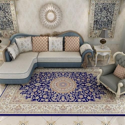 Xiaosua Teppich Wohnzimmer Waschbar In Waschmaschine 200x280CM blau Kinderteppich Junge Dekoration Wohnung Mehrfarbiger Retro-Blumenteppich Kurzflor eingangsbereich innen von Xiaosua