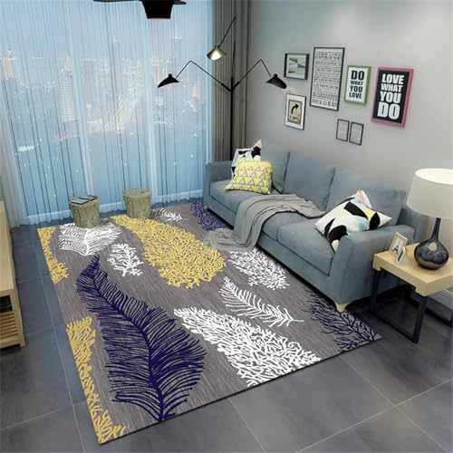 Xiaosua Teppich Wohnzimmer Waschbarer Blau Teppich Wohnzimmer Gelb Einfaches Großes Blattmuster Teppich Bürostuhl Geeignet 200X250CM Wohnzimmer Teppiche von Xiaosua