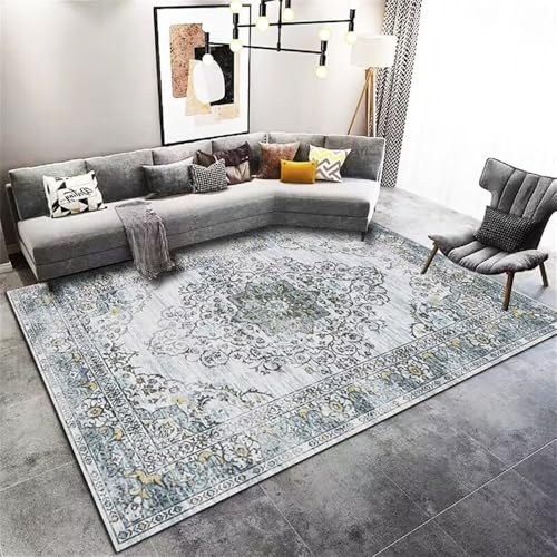 Xiaosua Teppichen Waschbare Teppiche In Waschmaschine 170x240CM küchen blau Grauer Retro-Blumenteppich Kinder Junge komfortable Schalldämmung XXL Teppich von Xiaosua