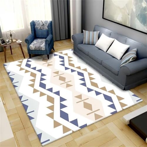 Xiaosua Waschbar Teppiche Blau Salon Teppich Einfaches Dreiecksfaltlinien-Streifenmuster Schlafzimmer Teppiche 100X160CM XXL Teppich von Xiaosua