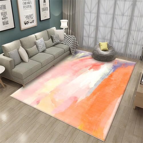 Xiaosua Waschbarer Teppich Wohnzimmer Orange Farbe Teppich-Doodle-Gestreiftes Abstraktes Muster In Verschiedenen Größen Teppich Outdoor 60X90CM Teppich Jungen Jugendzimmer 1Ft 11.6''X2Ft 11.4'' von Xiaosua