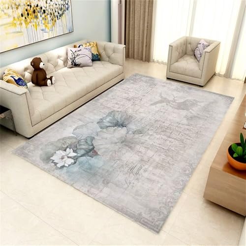 Xiaosua Wohnzimmerteppich 160x230CM Grau tepich in Wohnzimmer Schreibtisch Teppich Blauer Vintage-Blumenteppich XXL Couch von Xiaosua