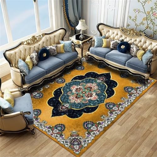 Xiaosua XXL Teppich Klassischer Wohnzimmerteppich Luxuriöses Großes Sofa Dekorativer Teppich Blumenteppich 180X250Cm Teppich Klein Gelb von Xiaosua
