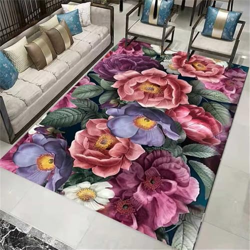 Xiaosua XXL Teppich170x240CM Teppiche Groß Für Wohnzimmer Balkonteppich Lila grüner Blumenteppich rot grosser Teppich Kids Room Rugs for Girls von Xiaosua