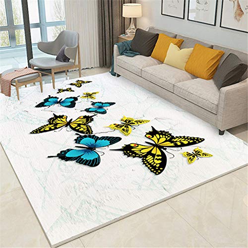 Xiaosua rutschfest Kaffeetisch Teppiche Moderner gelber Blauer Schmetterlingsmuster-Wohnzimmerteppich, Kinder, die Teppich kriechen Nicht deformiert antiallergisch Teppiche weiß 160 x 230 cm von Xiaosua