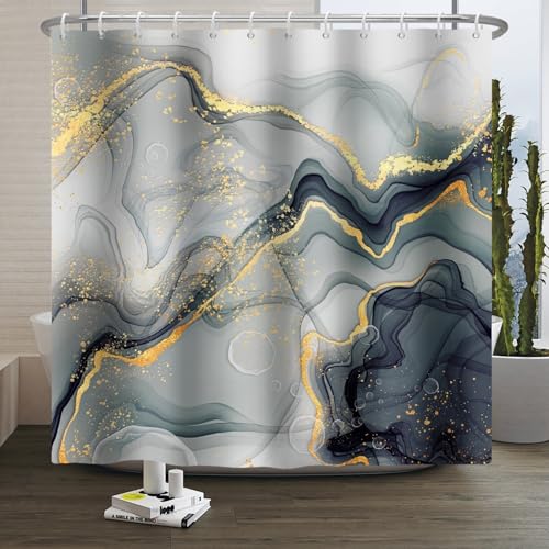 Xiaoterna 180x180cm Marmor Duschvorhang Schwarz Grau Gold Punkte Wasserdicht Polyester Badezimmer Vorhang Luxus Modern Ästhetisch Künstlerisch Waschbar Mehltau Resistent Badezimmer Dekorativ Stoff Xiaoterna 180x180cm Marmor Duschvorhang Schwarz Grau Gold Punkte Wasserdicht Polyester Badezimmer Vorhang Luxus Modern Ästhetisch Künstlerisch Waschbar Mehltau Resistent Badezimmer Dekorativ Stoff von Xiaoterna