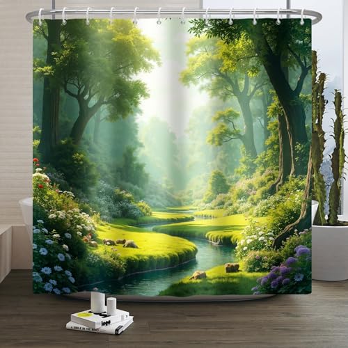 Xiaoterna Blühende Pflanze Duschvorhang Grüner Frühling Natur Wald Badvorhang Grün Hohe Bäume Blühende Blumen Fluss Strom Natur Duschvorhang Wasserdichtes Gewebe Badezimmer Dekoration 120x200cm Xiaoterna Blühende Pflanze Duschvorhang Grüner Frühling Natur Wald Badvorhang Grün Hohe Bäume Blühende Blumen Fluss Strom Natur Duschvorhang Wasserdichtes Gewebe Badezimmer Dekoration 120x200cm von Xiaoterna