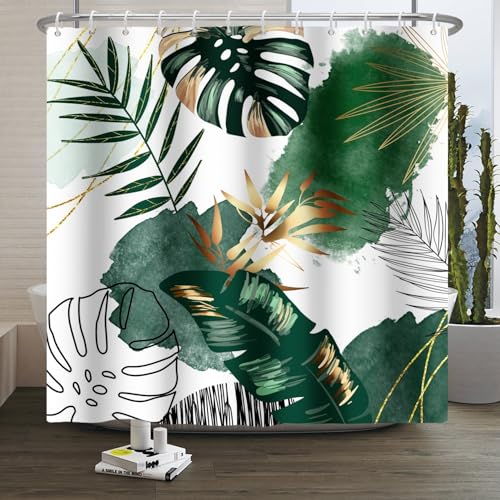 Xiaoterna Boho Kokosnussbäume Duschvorhang Abstrakte Palmenblätter Tropische Monstera Badvorhang Grün Goldene Blätter Botanische Pflanze Duschvorhang schimmelpilzresistenter Stoff 120x200cm Xiaoterna Boho Kokosnussbäume Duschvorhang Abstrakte Palmenblätter Tropische Monstera Badvorhang Grün Goldene Blätter Botanische Pflanze Duschvorhang schimmelpilzresistenter Stoff 120x200cm von Xiaoterna
