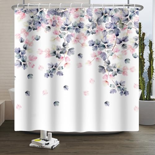Xiaoterna Eukalyptusblatt Duschvorhang Frühling Blätter Duschvorhang Frühling Botanisch Badezimmer Vorhang Aquarell Bunte Pflanze Duschvorhang Maschinenwaschbar Wasserdichter Stoff 180x180cm von Xiaoterna