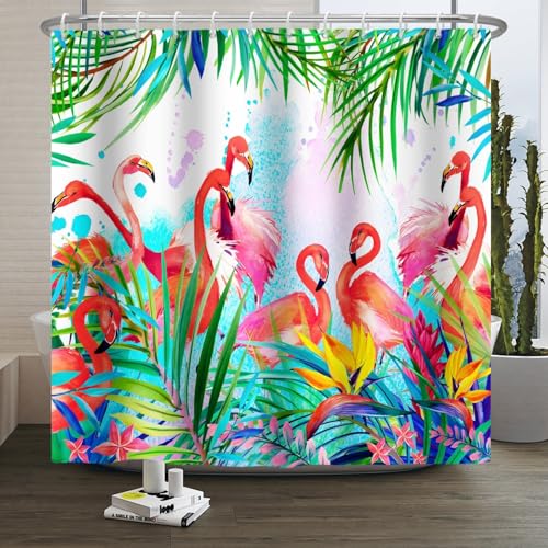 Xiaoterna Flamingo Duschvorhang Flamingo Blumen Palmwedel Badezimmer Vorhang Aquarell Tropische Blätter und Blumen Wasserdicht Anti Schimmel Stoff Duschvorhänge für Badezimmer Dekoration 180x200cm Xiaoterna Flamingo Duschvorhang Flamingo Blumen Palmwedel Badezimmer Vorhang Aquarell Tropische Blätter und Blumen Wasserdicht Anti Schimmel Stoff Duschvorhänge für Badezimmer Dekoration 180x200cm von Xiaoterna