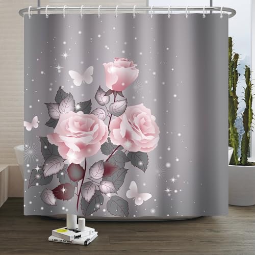 Xiaoterna Frühling Duschvorhang Aquarell Blätter Blumen Pflanze Badezimmer Vorhang Goldene Spritzer Schmetterling Rosa Rose Grauer Duschvorhang Maschinenwaschbar Wasserdichter Stoff 120x180cm Xiaoterna Frühling Duschvorhang Aquarell Blätter Blumen Pflanze Badezimmer Vorhang Goldene Spritzer Schmetterling Rosa Rose Grauer Duschvorhang Maschinenwaschbar Wasserdichter Stoff 120x180cm von Xiaoterna