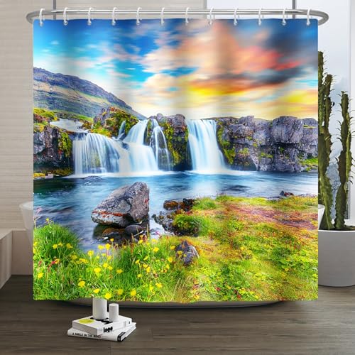 Xiaoterna Frühling Duschvorhang Grüner See Sommer Wasserfall Bad Vorhang Natur Szenerie Berg Sonnenuntergang Wasserfall Gras Blumen Duschvorhang Maschinenwaschbar Wasserdichter Stoff 120x180cm Xiaoterna Frühling Duschvorhang Grüner See Sommer Wasserfall Bad Vorhang Natur Szenerie Berg Sonnenuntergang Wasserfall Gras Blumen Duschvorhang Maschinenwaschbar Wasserdichter Stoff 120x180cm von Xiaoterna