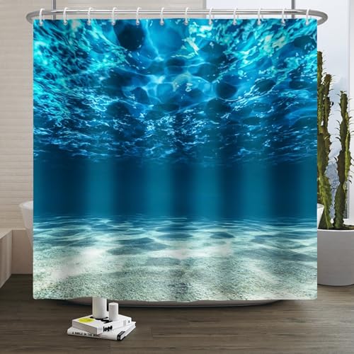 Xiaoterna Ozean Duschvorhang Blau Ozean Unterwasser Meer Duschvorhang Natur Unterwasserwelt Duschvorhang Tiefsee Badvorhang Maschinenwaschbar Wasserdichter Stoff 150x200cm von Xiaoterna
