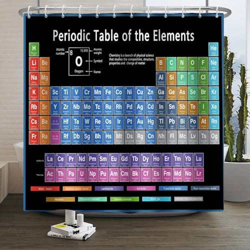Xiaoterna Periodensystem der Elemente Duschvorhang Abstrakter schwarzer Badvorhang Tabelle der chemischen Elemente Wasserabweisendes Mittel Waschbare Duschvorhänge für das Badezimmer 105x160cm von Xiaoterna