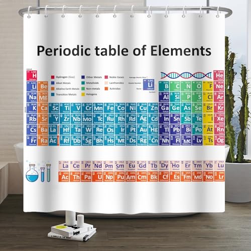 Xiaoterna Periodensystem der Elemente Duschvorhang Abstrakter weißer Badvorhang Tabelle der chemischen Elemente Wasserabweisende Stoff waschbar Duschvorhänge für Badezimmer Dekoration 180x220cm von Xiaoterna