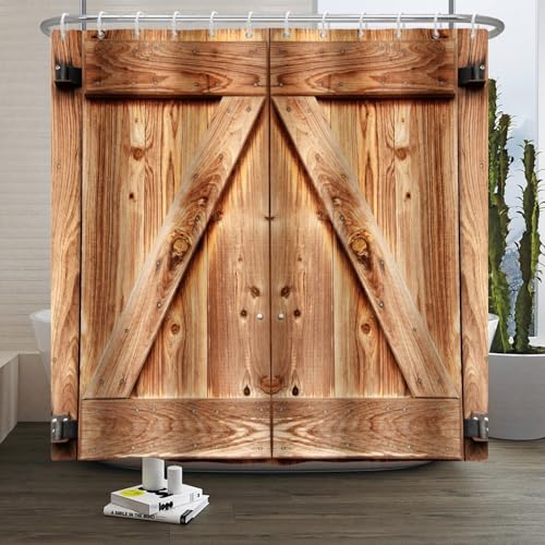 Xiaoterna Rustikaler Bauernhof Duschvorhang Ländlich Braun Holz Scheunentür Wasserdicht Polyester Badezimmer Vorhang Antiker Bauernhof Tür Landleben Waschbar Badezimmer Dekoration 120x200cm Xiaoterna Rustikaler Bauernhof Duschvorhang Ländlich Braun Holz Scheunentür Wasserdicht Polyester Badezimmer Vorhang Antiker Bauernhof Tür Landleben Waschbar Badezimmer Dekoration 120x200cm von Xiaoterna