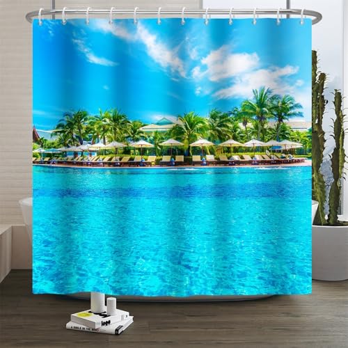Xiaoterna Sommer Schwimmbad Duschvorhang 3D Wasserfront Hotelresort Wasserdichter Badvorhang Blaues Meerwasser Tropische Pflanzen Sonnenschein schimmelpilzresistent Badezimmer Dekoration 180x200cm Xiaoterna Sommer Schwimmbad Duschvorhang 3D Wasserfront Hotelresort Wasserdichter Badvorhang Blaues Meerwasser Tropische Pflanzen Sonnenschein schimmelpilzresistent Badezimmer Dekoration 180x200cm von Xiaoterna