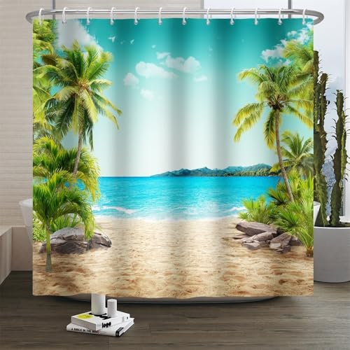 Xiaoterna Sommer Strand Duschvorhang Grüne Palmen Blauer Ozean Wasserdichter Badvorhang Tropische Insel Sandberg Schimmelresistent Maschinenwaschbare Badezimmer Dekoration 120x200cm Xiaoterna Sommer Strand Duschvorhang Grüne Palmen Blauer Ozean Wasserdichter Badvorhang Tropische Insel Sandberg Schimmelresistent Maschinenwaschbare Badezimmer Dekoration 120x200cm von Xiaoterna