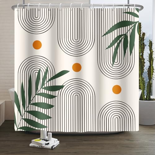 Xiaoterna Sonne Linie Duschvorhang Rustikal Bohemia Schimmelbeständiger Badvorhang Westlich Retro Abstrakte Sonne Blätter Duschvorhang Maschinenwaschbar Wasserdichter Stoff 150x200cm von Xiaoterna