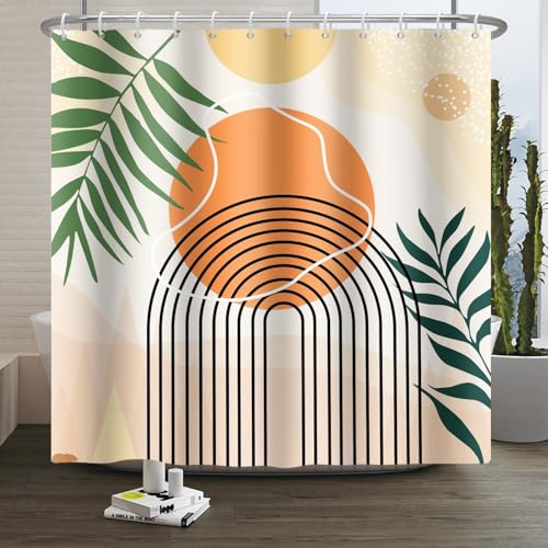 Xiaoterna Sonne Linie Duschvorhang Waschbare Duschvorhänge Weiße Punkte Flecken Duschvorhang Buntes Boho Duschvorhang Maschinenwaschbar Wasserdichter Stoff 180x220cm von Xiaoterna