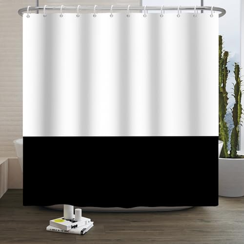 Xiaoterna Streifen Duschvorhang Modern Einfach Weiß und Schwarz Gestreifter Duschvorhang Moderne Linie Abstrakter geometrischer Duschvorhang Maschinenwaschbar Wasserdichter Stoff 180x180cm von Xiaoterna