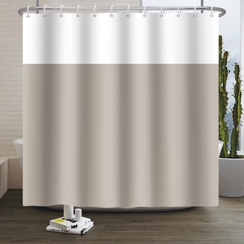 Xiaoterna Streifen Duschvorhang Moderner einfacher weißer und brauner gestreifter Duschvorhang Moderne Linie Abstrakter Geometrischer Badvorhang Schimmelpilzresistenter Stoff 180x200cm von Xiaoterna