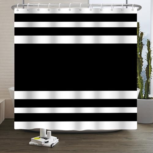 Xiaoterna Streifen Duschvorhang Weiß und Schwarz gestreift Duschvorhang Symmetrisch Gerade Zebra-Linien Einfach einfarbig Badezimmer Vorhang Maschinenwaschbar Wasserdichter Stoff 180x200cm Xiaoterna Streifen Duschvorhang Weiß und Schwarz gestreift Duschvorhang Symmetrisch Gerade Zebra-Linien Einfach einfarbig Badezimmer Vorhang Maschinenwaschbar Wasserdichter Stoff 180x200cm von Xiaoterna