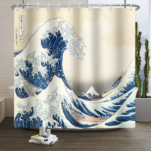 Xiaoterna Traditionelle japanische Malerei Duschvorhang Japanische Ozeanwellen Badvorhang Abstrakte Meereswellen Holzboot Duschvorhang Waschbarer wasserdichter Stoff Baddekoration 180x240cm Xiaoterna Traditionelle japanische Malerei Duschvorhang Japanische Ozeanwellen Badvorhang Abstrakte Meereswellen Holzboot Duschvorhang Waschbarer wasserdichter Stoff Baddekoration 180x240cm von Xiaoterna
