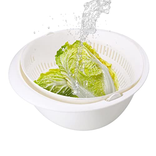 Xiaoxin 2er-Set Küchensieb Schüssel Pastasieb Küchensieb, doppellagiger Kunststoff-Obst-Gemüse-Waschkorb, Abflussschalen zum Reinigen und Mischen von Xiaoxin