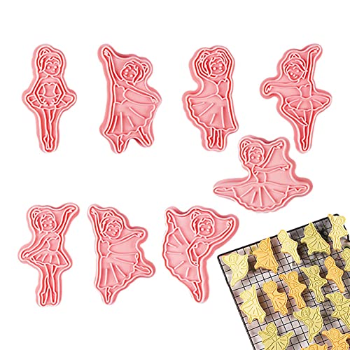 8-teiliges Ballett-Ausstechformen, Balletttänzerin, Kunststoff-Ausstecher,Stempel für Kinder, 3D-Ausstecher-Set, rosa Keksausstecher zum Backen, Ausstechformen für DIY-Fondant-Gebäck, Kuchendekoration von Xiaoxin