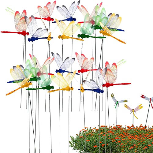 Xiaoxin 25 Stück Libellenstecker, Gartenstecker, Libelle, wasserdichte Libellen-Hof-Kunstdekorationen, skurrile Libellen auf Stöcken, Garten-Libellen-Ornamente für drinnen und draußen von Xiaoxin