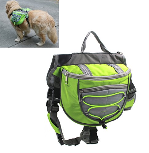 XIAOYU Hund Rucksack, verstellbare Satteltasche Kabelbaum Träger, für Reisen Wandercamping, grün, L von XIAOYU