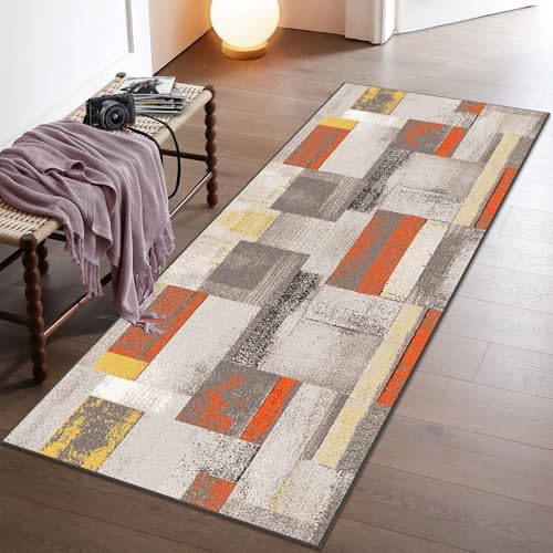 Xiaputcr Teppich Läufer Fürs Flur rutschfeste Maschinenwaschbare Fußmatte Modern Geometrische Muster Kurzflor Teppich for Wohnzimmer Schlafzimmer Kinderzimmer Wäschekammer Küche Teppich 60 x 130 cm von Xiaputcr