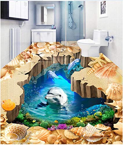 Kundenspezifische Fußbodenbild 3D-Bild PVC Selbstklebende Tapete Beach Cave Delphin Bodendildingendekoration-200 cmx140cm. von Xiasea