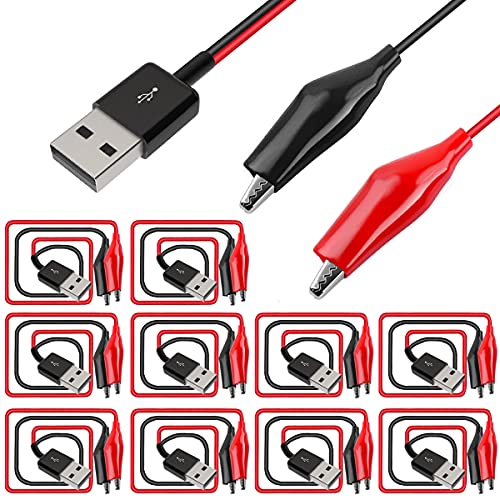 Xiatiaosann USB Stecker Stromkabel Krokodilklemmen, Alligator-Clips auf USB Stecker Tippe A Kabel für Testschaltkreis-Stromversorgungsgeräte, 58cm, 10 Stück von Xiatiaosann