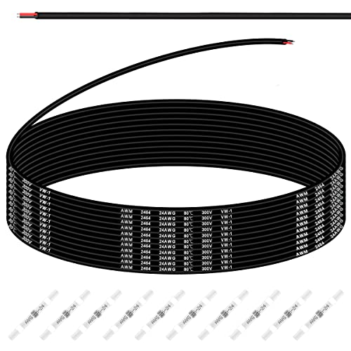 Xiatiaosann 24 AWG 2 x 0,2 mm² Elektrokabel 24 Gauge 300 V PVC 2 Leiter verzinntes Kupferkabel 10 m flexibles Kabel für Auto, LED-Streifen mit 10 Stück Schrumpfschlauch von Xiatiaosann