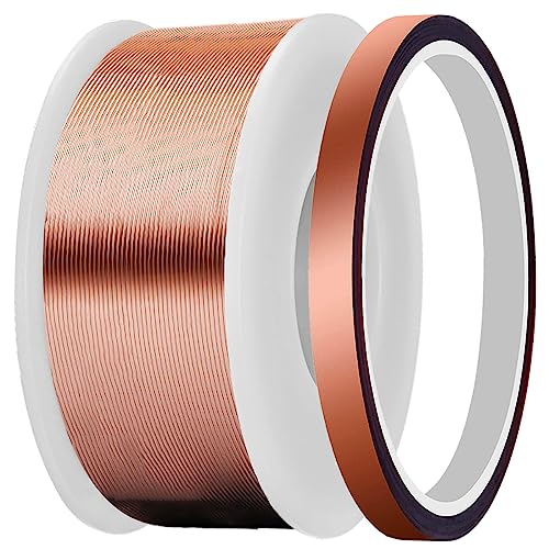 Xiatiaosann 24AWG Magnetdraht, 0,5mm Durchmesser, emaillierter Kupferdraht, 150g 85m 0,05mm isoliert, 155℃ hochtemperaturbeständiger Wickeldraht für Motor, Transformatoren mit 10mm Hochtemperaturband von Xiatiaosann