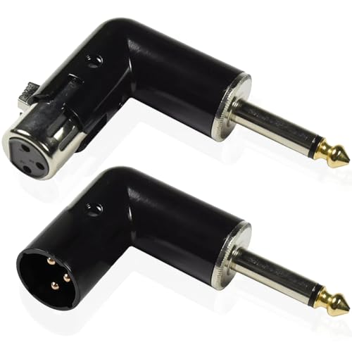 Xiatiaosann 3Pin XLR auf 1/4“ 6.35 mm Right Angle Adapter, XLR Female auf 6.35mm & XL-R Male auf 6.35mm 90 Grad Konverter 4 Adjustable Angle TS Adapter für Mikrofon(2 Pack) von Xiatiaosann