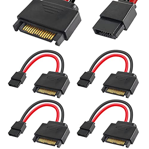 Xiatiaosann 4 Stück SATA 15-Pin Stecker auf SATA 6-Pin Buchse Slimline Netzteilkabel für Slimline SATA Festplatten, 12 Zoll (30 cm) von Xiatiaosann