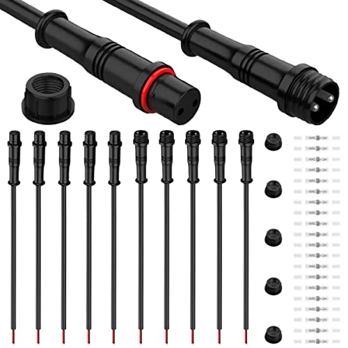 Xiatiaosann 5 Paare wasserdichte 2-polige LED-Steckverbinder Kabel-Set - kleiner männlicher und weiblicher Stecker mit 0,2 mm² 24AWG Draht, IP67 20 cm Verlängerungskabel für Auto, LKW, Boot, Innen- von Xiatiaosann