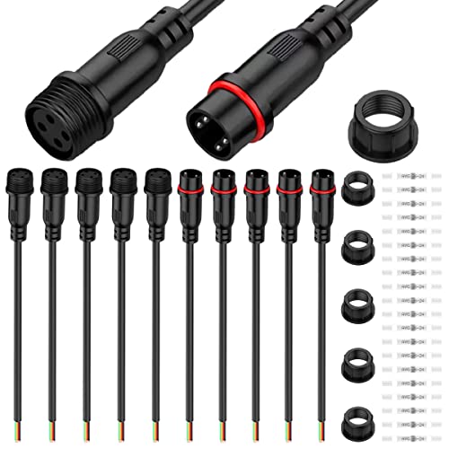 Xiatiaosann 5 Paare wasserdichte 4-polige LED-Steckverbinder Kabel-Set - männlicher und weiblicher Stecker mit 0,2 mm² 24AWG Draht, IP67 20 cm Verlängerungskabel für Auto, LKW, Boot, Innen- von Xiatiaosann