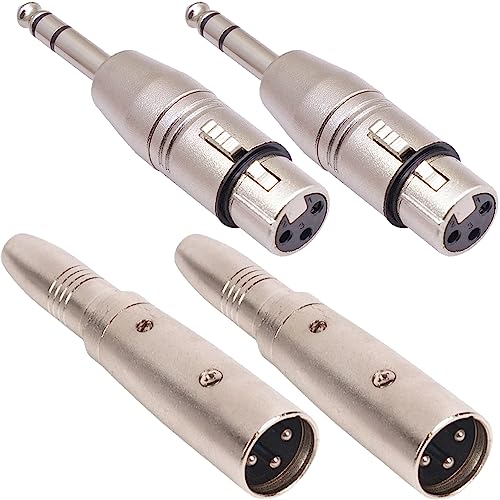 Xiatiaosann 6,35 mm TRS-auf XLR Adapter, XLR weiblich auf 6,35 mm Klinke TRS männlich Stereo Stecker & XLR männlich auf 6,35 mm Klinke TRS weiblich Stereo Stecker für Mischpulte usw. (4er-Pack) von Xiatiaosann