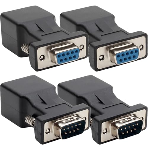 Xiatiaosann DB9 Stecker auf RJ45 Buchse, serieller Adapter mit DB9 Buchse auf RJ45 Buchse, serieller Adapter, 120 Ohm RS232 Ethernet Konverter für Standard 9 Pin RS232 Geräte (4er Pack) von Xiatiaosann