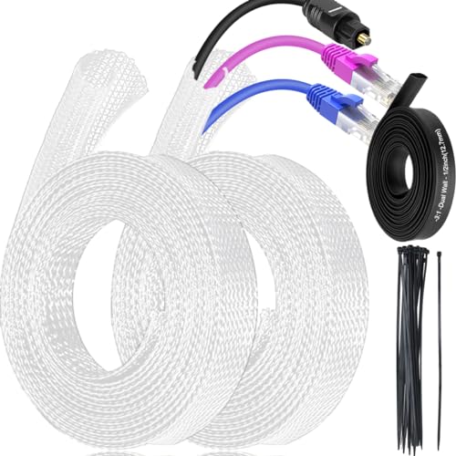 Xiatiaosann Kabelschlauch, 3m, Selbstschließend Kabelkanal, Kabelschutz 12mm, Kabelmanagement zuschneidbar für USB-Kabel, Netzkabel, Audio-Video-Kabel, Weiß, 2 Stück von Xiatiaosann