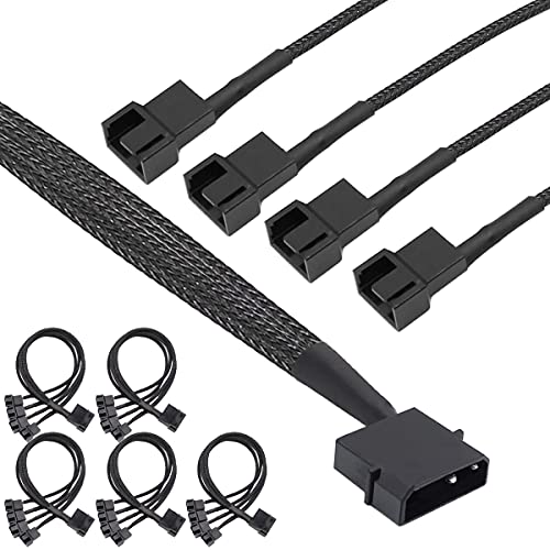 Xiatiaosann Molex Stecker Lüfter Kabel, 4-Pin Gehäuselüfter Stromkabel(ohne PWM-Funktion), 5 Stück 4 Pin LP4 auf 4 x 3-pin / 4-pin Stecker Hülse Stromversorgungskabel 30cm von Xiatiaosann