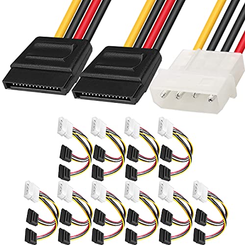 Xiatiaosann Molex auf SATA HDD Stromkabel, 10 Stück 4-poliges LP4 Stecker auf 2 x 15-poliges SATA Buchse SSD Adapter Kabel 25cm von Xiatiaosann