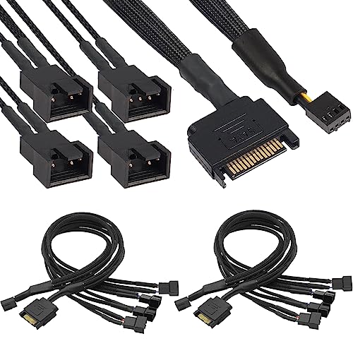 Xiatiaosann SATA auf 3-polig, 4-polig, PWM-Lüfter-Adapter, Splitter-Hub, geflochtenes, ummanteltes Kabel für 12-V-Desktop-Computer-Kühlergehäuse-Lüfter (30 cm, 2 Stück) von Xiatiaosann