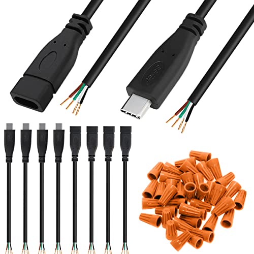 Xiatiaosann USB C Kabel USB Anschluss DIY lötbares 4-Draht-Netzteil-Verlängerungskabel Ladegerät-Anschlussstecker 4-polige Leitung für Arduino Smartphone, 4 Stück männlich + 4 Stück weiblich von Xiatiaosann