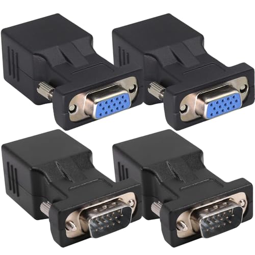 Xiatiaosann VGA auf RJ45 Adapter, VGA Stecker auf RJ45 Buchse mit VGA Buchse auf RJ45 Buchse, VGA 15 polig auf CAT5 CAT6 RJ45 Netzwerkkabel Adapter (4 Stück) von Xiatiaosann